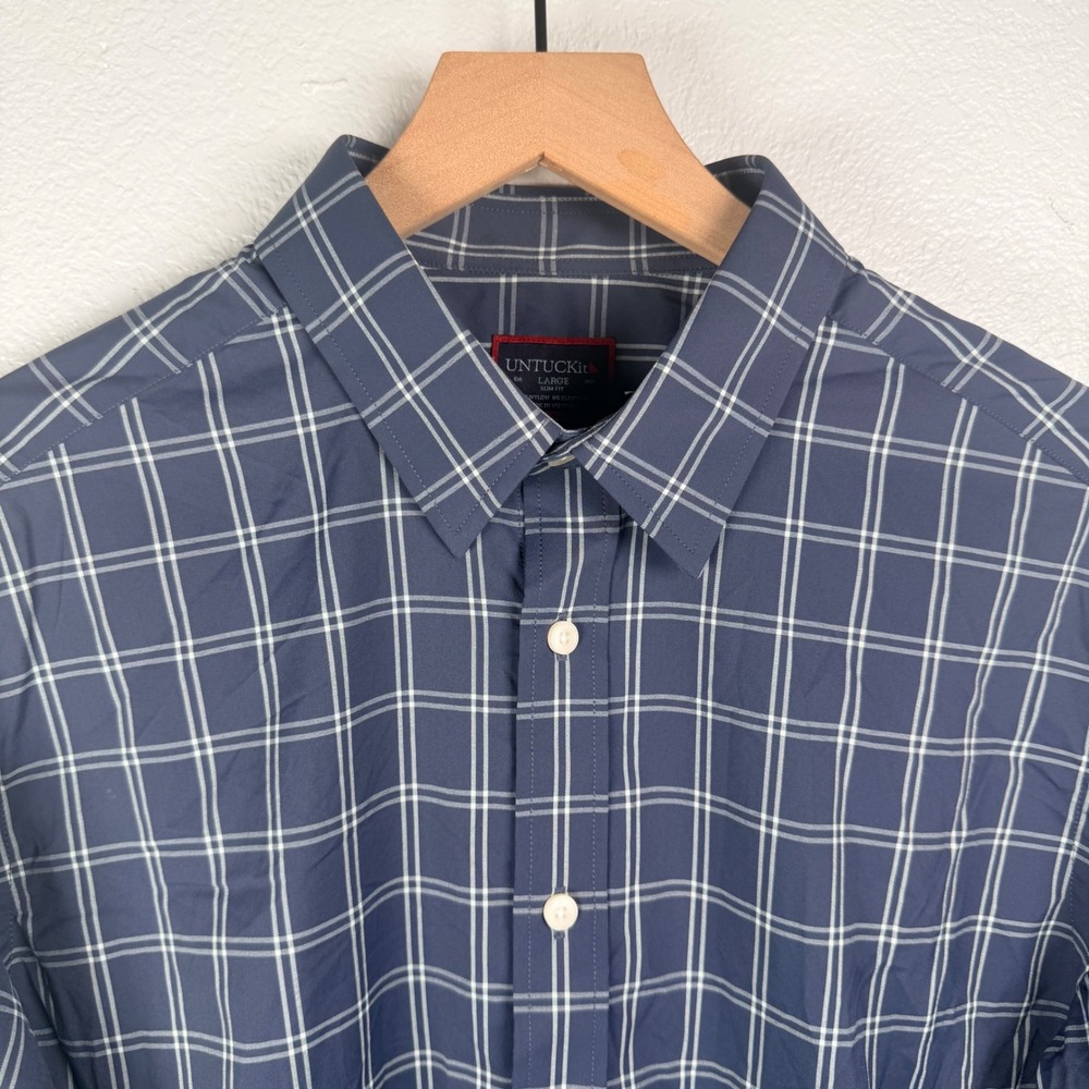 UNTUCKit Tayson Slim Fit Performance Shirt Mens Large Blue Plaid 41079 LS